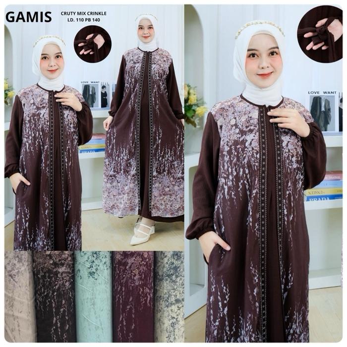 Gamis elegan mutek ceruty mix cringkel premium