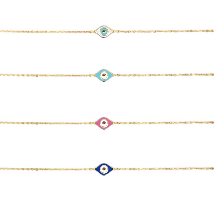 TDA Gold Almond Evil Eye Amulet Enamel Sister Bracelet Gelang Emas Asli Wanita
