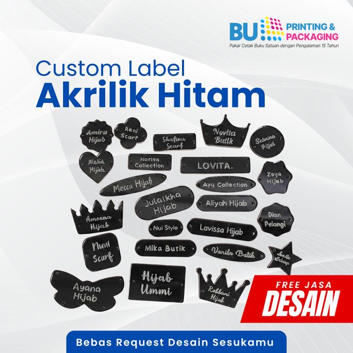 Label Akrilik Hitam | Label Hijab Branding | Label Tas Baju Pakaian Akrilik | Custom Label Akrilik