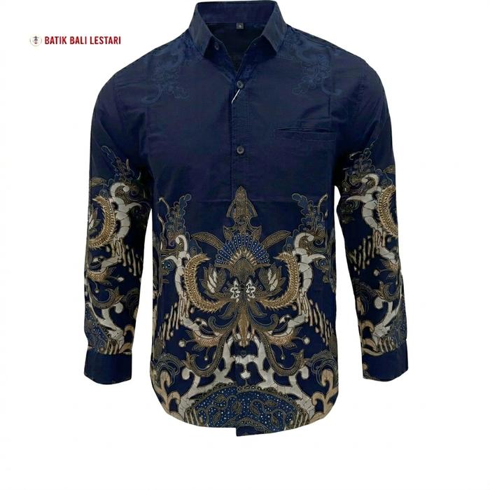 Batik Bali Lestari Kemeja Pria Katun Slimfit Biru Dongker & Hitam (MU22 / MU23)