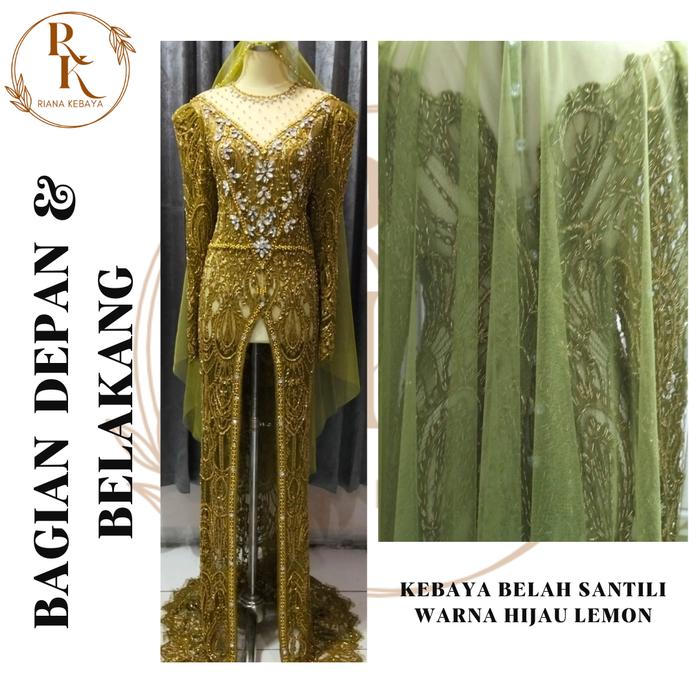 Kebaya Belah Santili Warna Hijau Lemon
