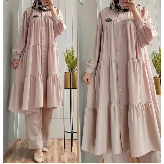 Sania Set 2in1 / SetCel Katun Rayon Bahan Jatoh / Stelan Polos Baju + Celana / Baju Setelan Adem / F