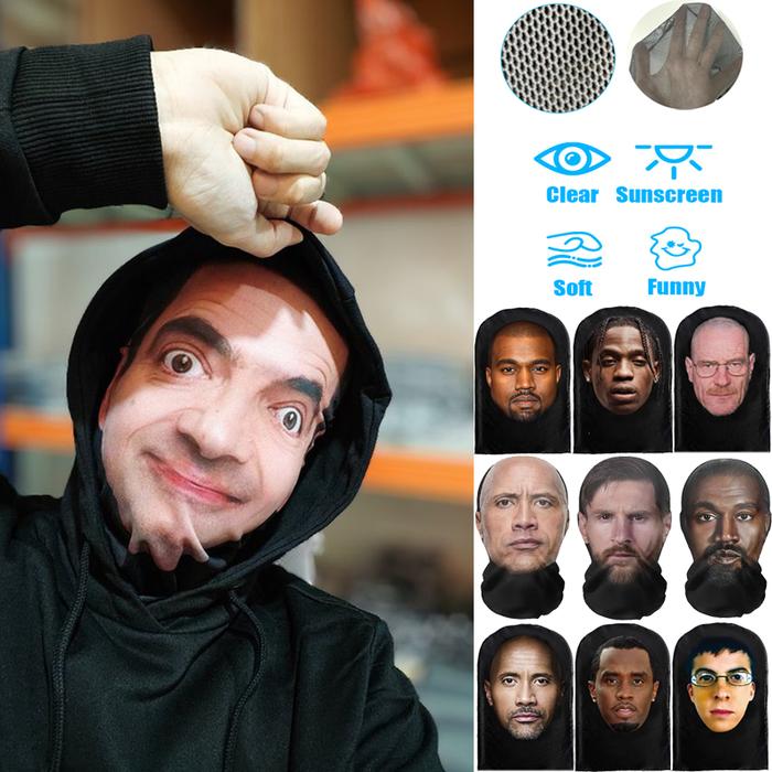 3D Printed Realistic Funny Face Mask Elastic Mesh Full Face Mask for Men Women Cosplay Role Play Hea