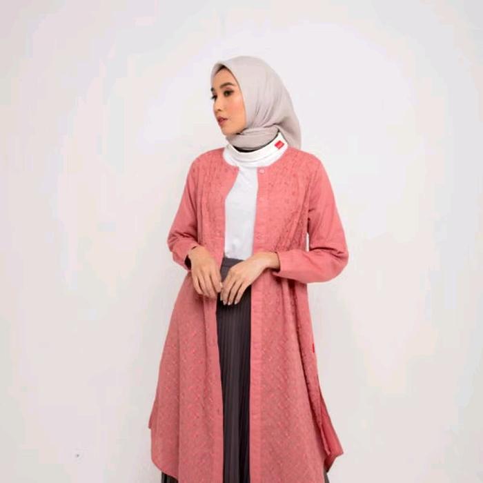 DAUKY L Tunik Textured - Fashion Muslimah - Batu Atasan Wanita - Bahan Katun Texture - Lengan Kancin