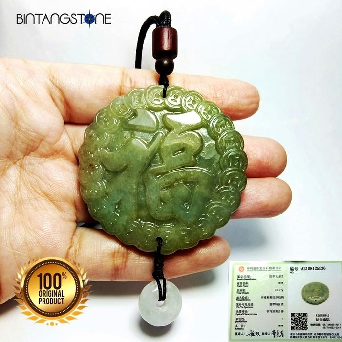 Oily Yellow Green Jadeite Burma Type A Liontin keberuntungan Fu pendant Hiasan feng shui Necklace Ka