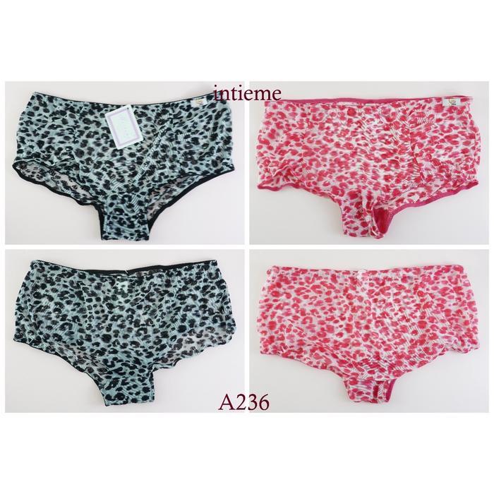 PREMIUM Celana Dalam Wanita Transparan Motif Leopard / Panty Lingerie Boy Short Elastis A236