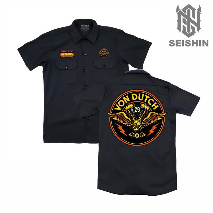 Seishin Kemeja Workshirt Von dutch29 warna hitam kualitas distro