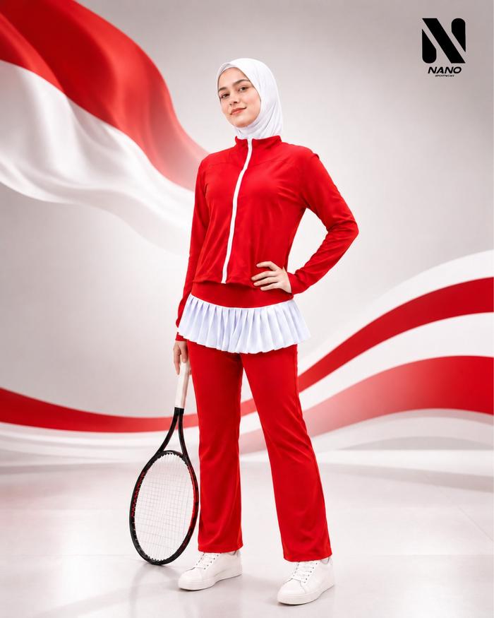 AIRA MERAH PUTIH - Baju Olahraga Merah Putih - Baju Senam Muslim