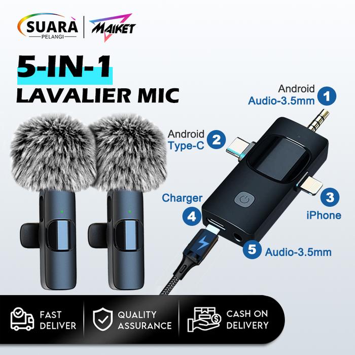 【3 In 1 Pro Mic】MAIKET 3.5mm Mikrofon Nirkabel Lavalier Mic Portabel Audio Video Pembuatan Rekaman W