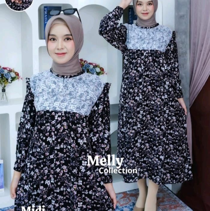 Midi Rayon Renda LD 110 PB 120 Bawah 200cm Busui Resleting Depan Tangan Manset Karez - Muslim, Gamis