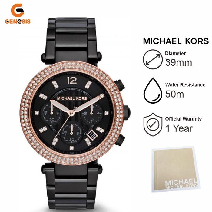 Jam Tangan Wanita MK5885 Chronograph Stainless Steel Black Gold