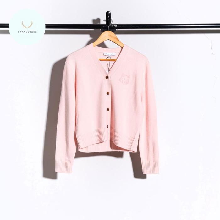 Maison Kitsune Bold fox head embroidered cropped cardigan Light Pink
