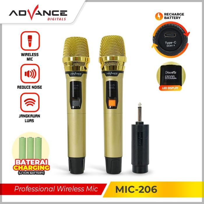 Advance Mic Professional Wireless Microphone Double MIC-206 - Mik Advance 206 Original