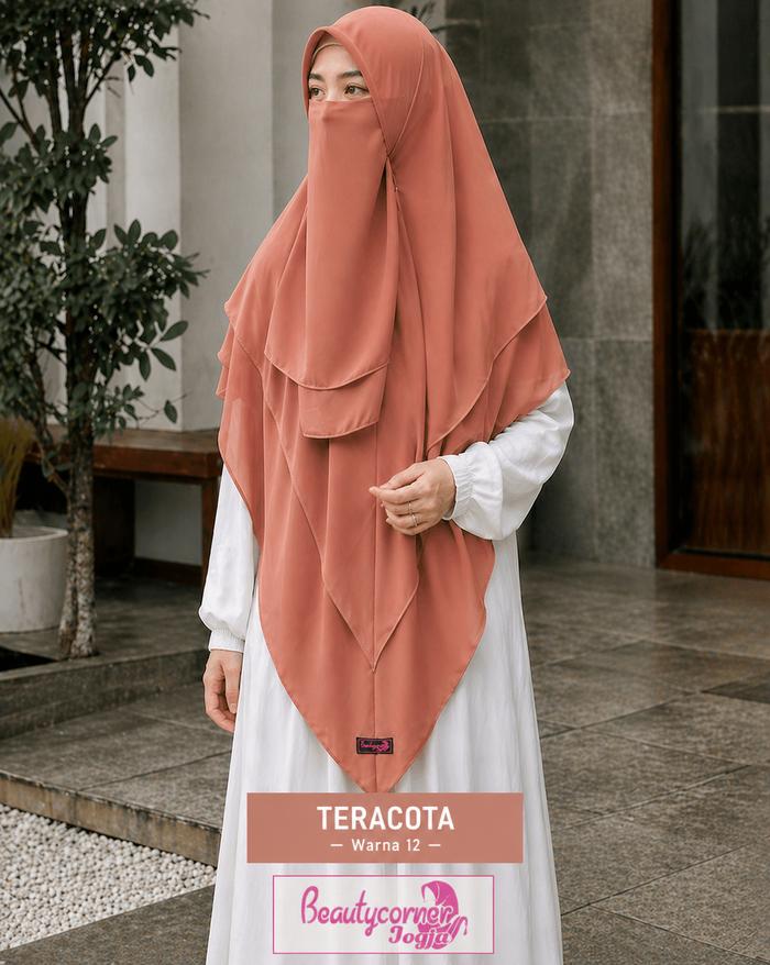 Khimar Instan 2 Layer Ceruty & Cadar | Hijab Syar’i Jumbo Segitiga Instan Pet Anti Ribet Premium