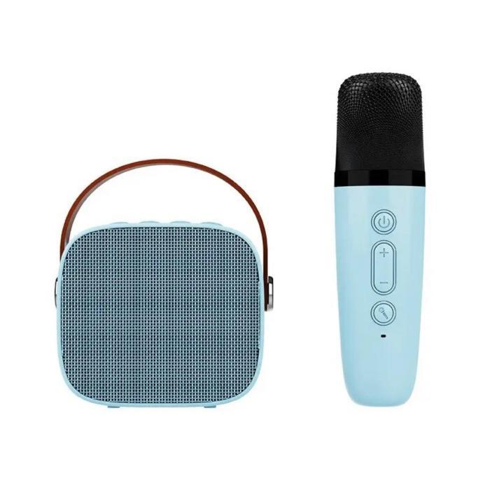 speaker bluetooth karaoke mic wireless portable karoke microphone anak - Biru Muda