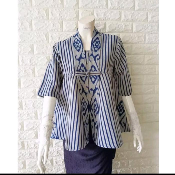 blus tenun Jepara lurik navy abu