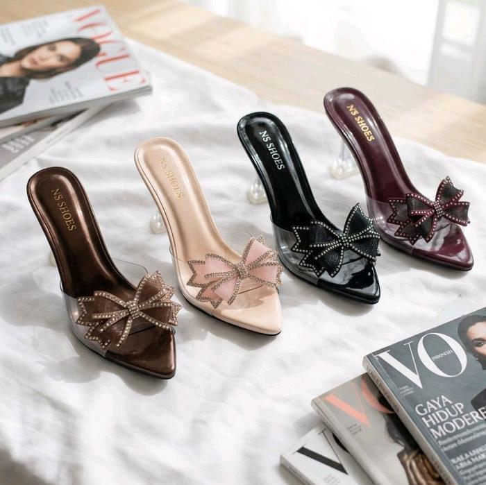 Nessa_shoes sandal hells mika cerelia model terbaru hak kaca 7 cm cocok untuk wisuda pesta/wedding c
