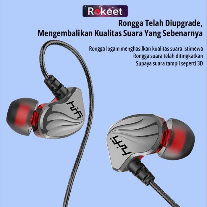K❤1P ROKEET IN EARPHONE 9D HIFI WITH MIC BASS STEREO HEADSET SPORT GAMING X✓5Q