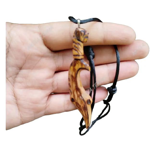 Kalung Pria Wanita Liontin Kujang Kepala Harimau Kayu Kaboa Sancang Putih Hitam Batu