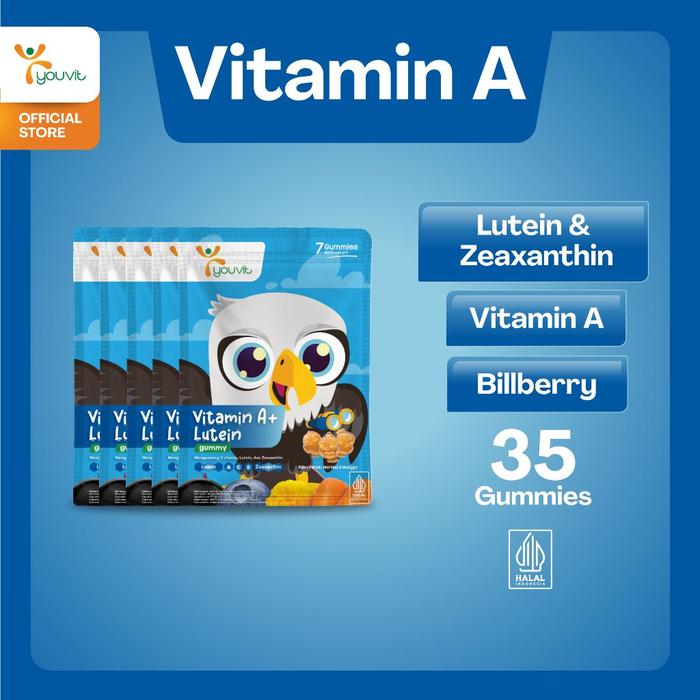 Youvit Kids Vitamin A+ Lutein 5 Sachet (Paket Satu Bulan) | Vitamin Mata Anak dengan Lutein, Vitamin
