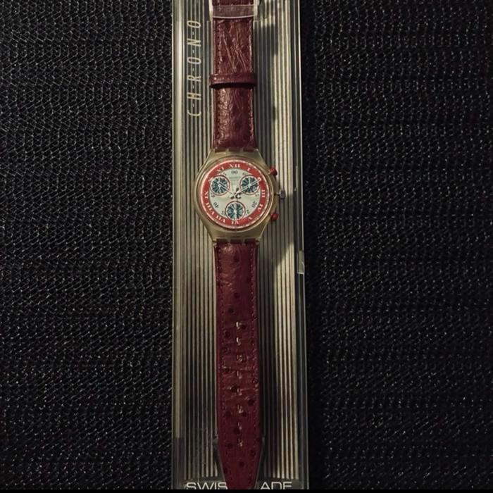 Swatch vintage chrono brown red leather original