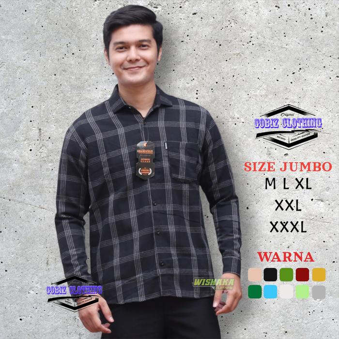 Gobiz Kemeja Flanel Pria Lengan Panjang XL - XXXL Jumbo Dewasa Casual