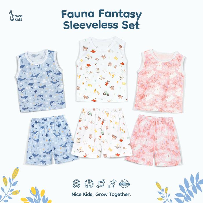 Nice Kids - Sleeveless Kids Pajamas Fauna & Fantasi Collection (Pakaian Tidur Lengan Pendek  1 - 8 T