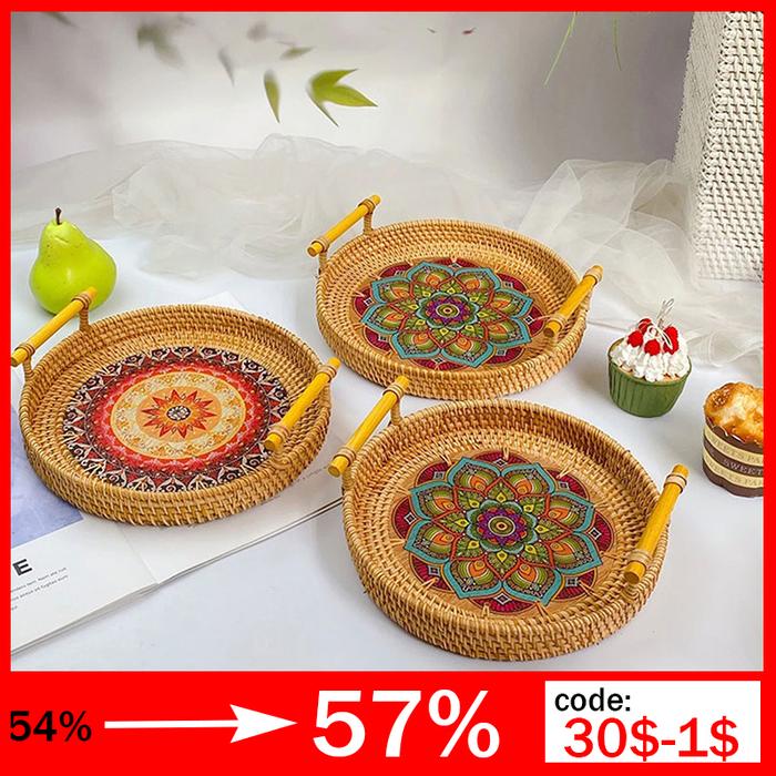 Handanyaman Rotan Nampan Roti Anyaman Penyimpanan Keranjang Buah Kue