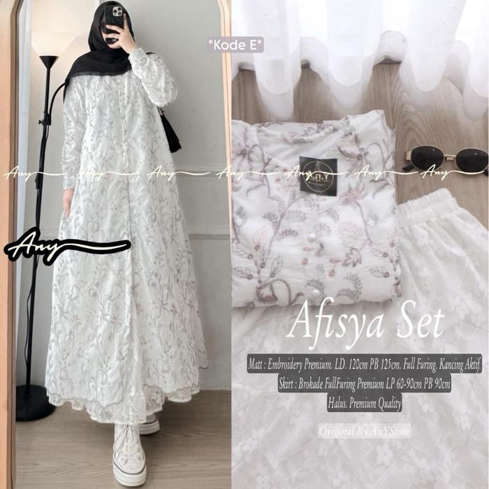 Afisya zoya yohana set by ANY tunik bordir bolong full furing rok brokat