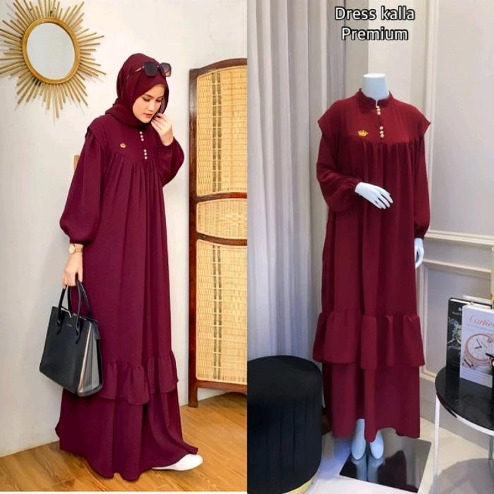 DRESS KALLA JUMBO LD 130 AL SIZE DRES GAMIS SUSUN BAHAN CRINKLE AIRFLOW Rempel Panjang