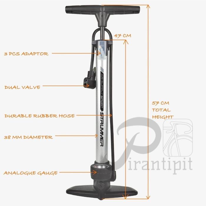 POMPA LANTAI STRUMMER SPORT DENGAN PENGUKUR ANALOG / FLOOR PUMP - POMPA LANTAI SPORT TANPA TABUNG ME