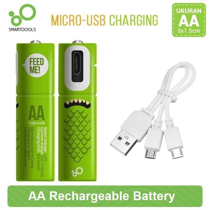 Smartoools Baterai AA Micro USB rechargeable