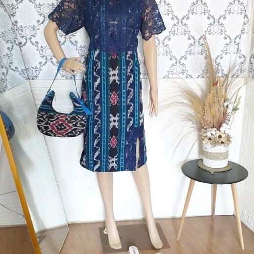dres tenun jepara warna navy mix brokat