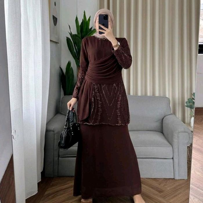 Promo Anabela Dress  Gaun Wanita Lengan Panjang Serut Samping Outfit Kondangan Kekinian Ceruty babyd