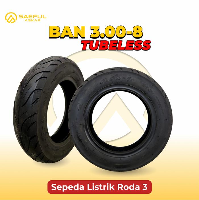 Ban Luar 3.00 - 8 Tubeless Roda Tiga Listrik Sepeda Roda 3 Listrik