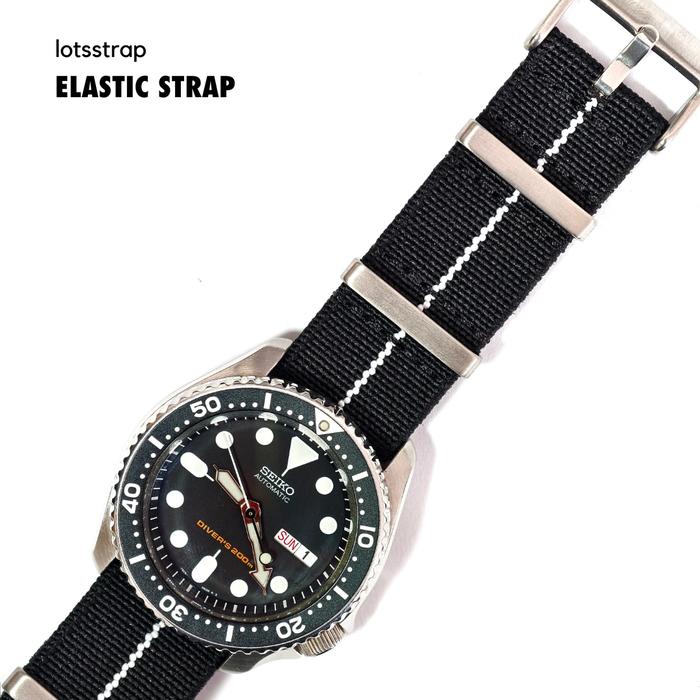 lotsstrap Tali Jam Nato Strap Parachute Elastis Lentur Nylon Black White ST3 Bahan Premium Tebal 1.5