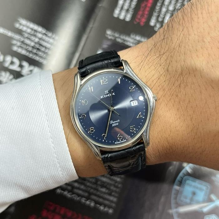 Edox Depuis 1884 Blue Dial Breguet Index 61117 Quartz 18KGP 10Micron