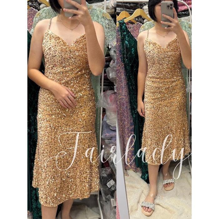 LD 74-96 Elana Sequin Party MIDI Dress Blink Beads Korean Style Premium Fairlady_id K2