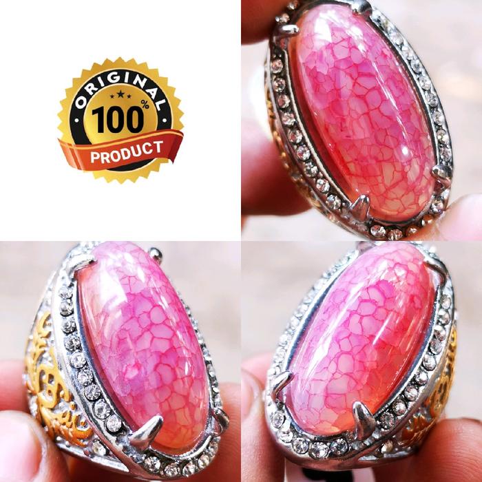 Cincin Batu Akik Asli Orange Sisikk Nagaa Merah Model Pandan Titanium