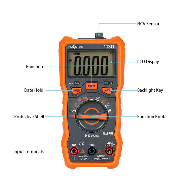 RICHMETERS Multimeter RM113D Multimetro Tester Digital Multimeter