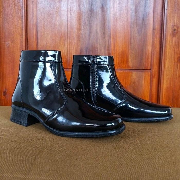 Ridwanstore Sepatu Pdh Wanita Boots Dinas Polwan Secwan Paskibra Dinas Kerja Hitam Kilap 3 cm Shoes 