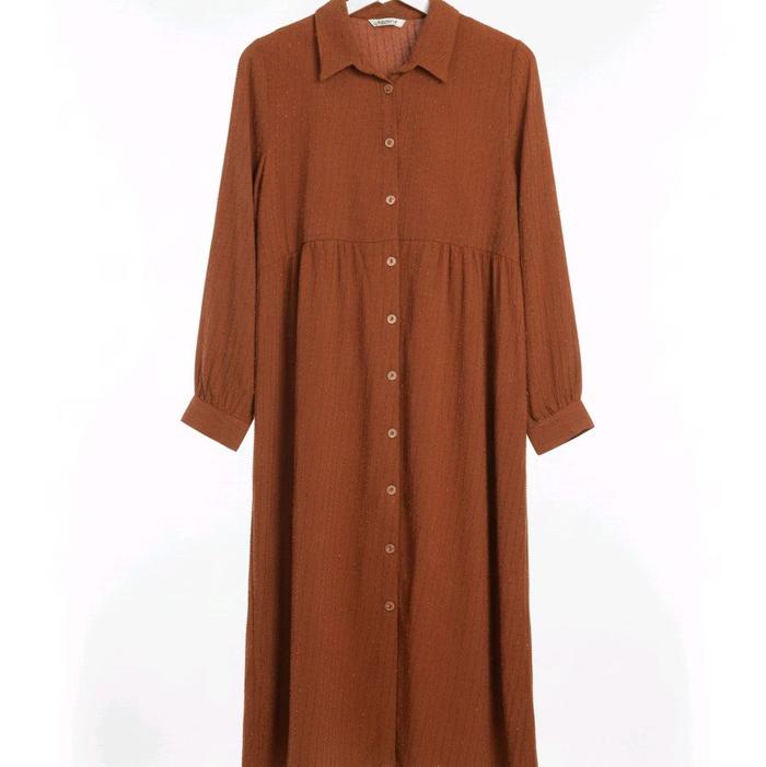 dress Maxi button down shirt MINE glitter brown gaun polos branded wanita