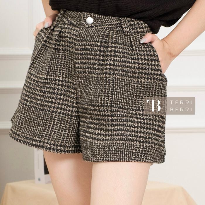 Ready.. Eun-Bin Tweed Short Pants PREMIUM TEBAL Plaid Motif Kotak | Celana Pendek Korea Premium | Ko