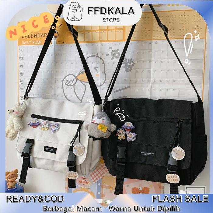 READY  HOT  COD (Free Gift) Tas Sekolah Sma Wanita Tas Selempang Bahu Wanita Tas Kanvas  Berkapasita
