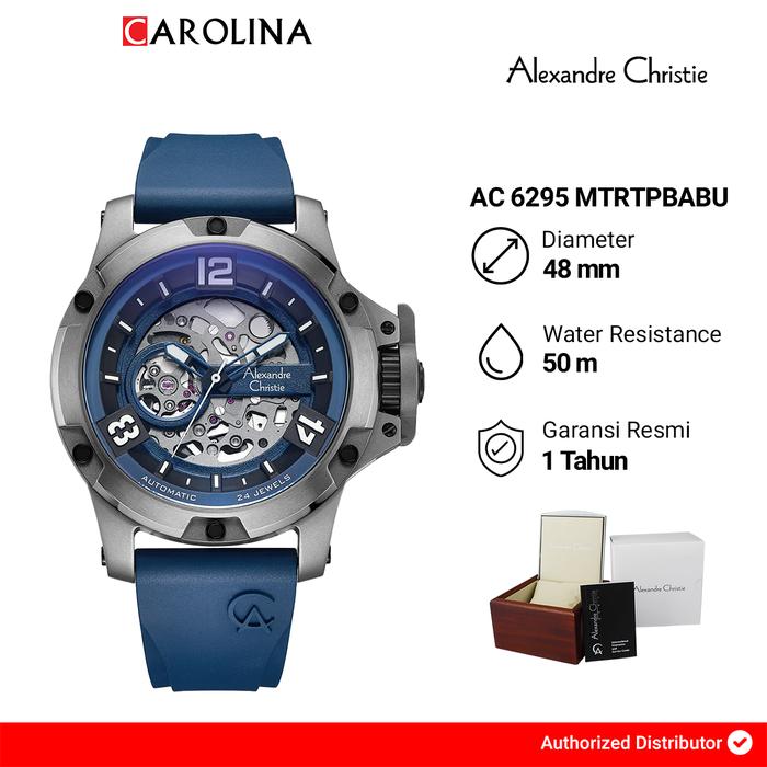 Jam Tangan Pria Alexandre Christie Sport AC 6295 MTRTPBABU Automatic Titanium Blue Dial Blue Rubber 