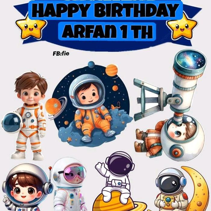12 pcs cake topper astronot custome nama anak