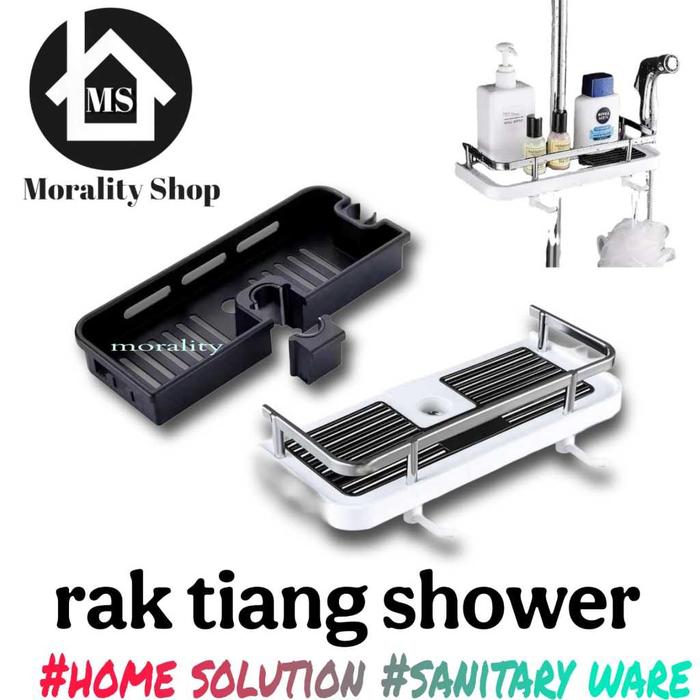 READY rak plastik tiang shower mandi minimalis murah hitam putih R7 tempat sabun shower