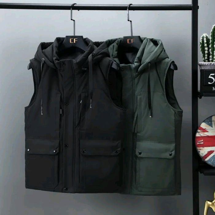 Rompi Daily Gear Utility Vest Hitam & Olive - Jaket Waterproof Tactical dengan Saku Besar & Hoodie -