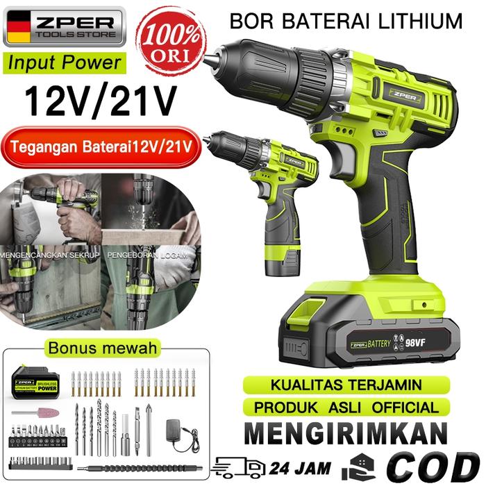 ZPER Bor Listrik 21volt Mesin Bor Baterai murah berkualitas Tangan Cordless Drill Battery Bor Tanpa