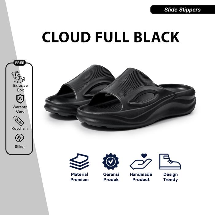 Sandal Slop Recovery Pria Wanita Terbaru 2025 Sendal Selop Distro Cloud Full Hitam